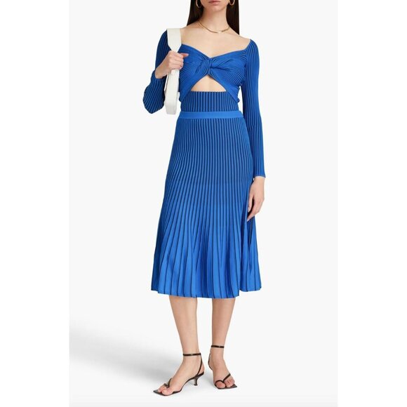 Amur Jenna Pleated Knit Midi Skirt Blue Womens Size Medium - Picture 9 of 11